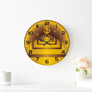 Goldener Bankkorridor Leuchtender Dollar Finanzwel Große Wanduhr