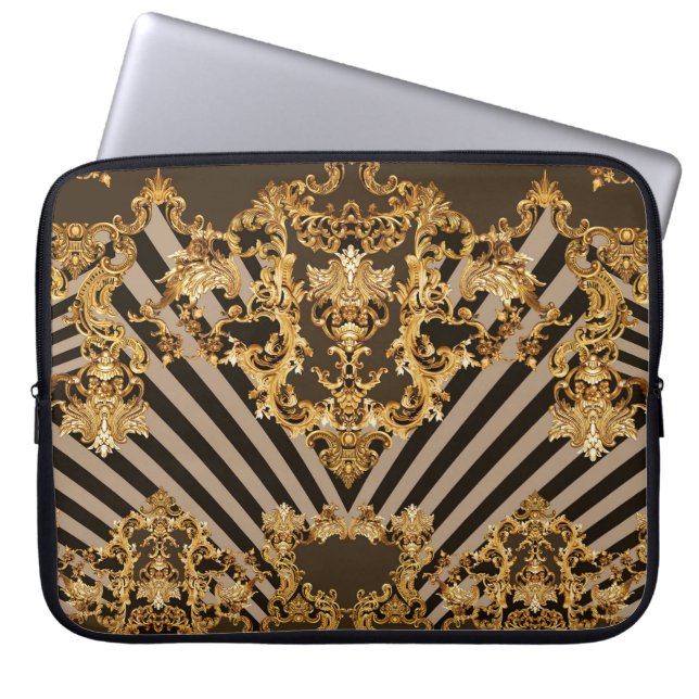 Goldener Barock: geometrisches Musterdesign Laptopschutzhülle (Vorderseite)