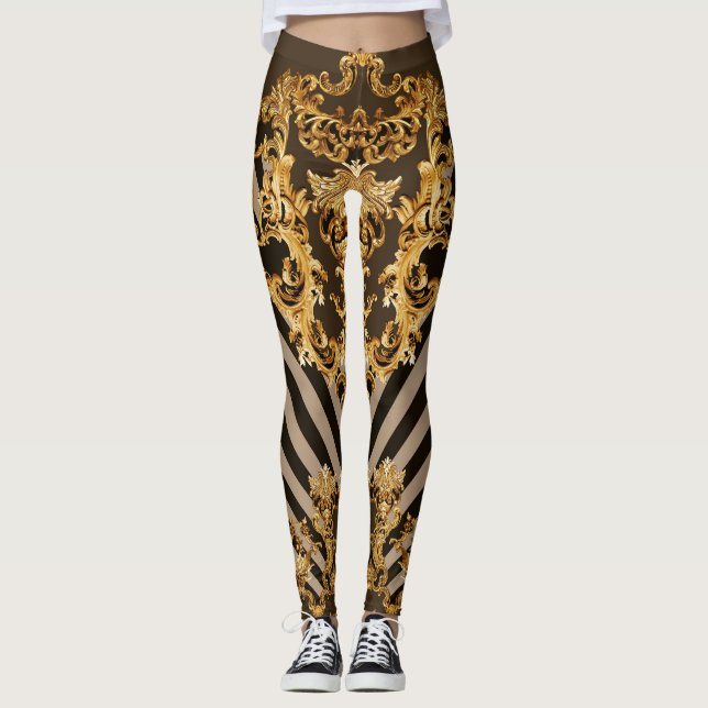 Goldener Barock: geometrisches Musterdesign Leggings (Vorderseite)