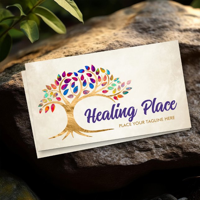 Goldener Baum des Lebens farbenfrohe Blätter Visitenkarte (Von Creator hochgeladen)