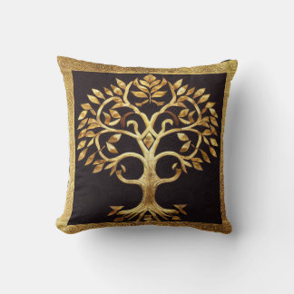 Goldener Baum des Lebens von kedoki Ancient Rustic Kissen
