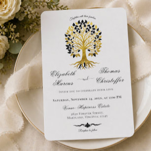 Goldener Baum des Lebens Zeitlos Elegant Hochzeit Einladung