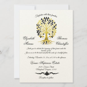 Goldener Baum des Lebens Zeitlose Hochzeit Einladung