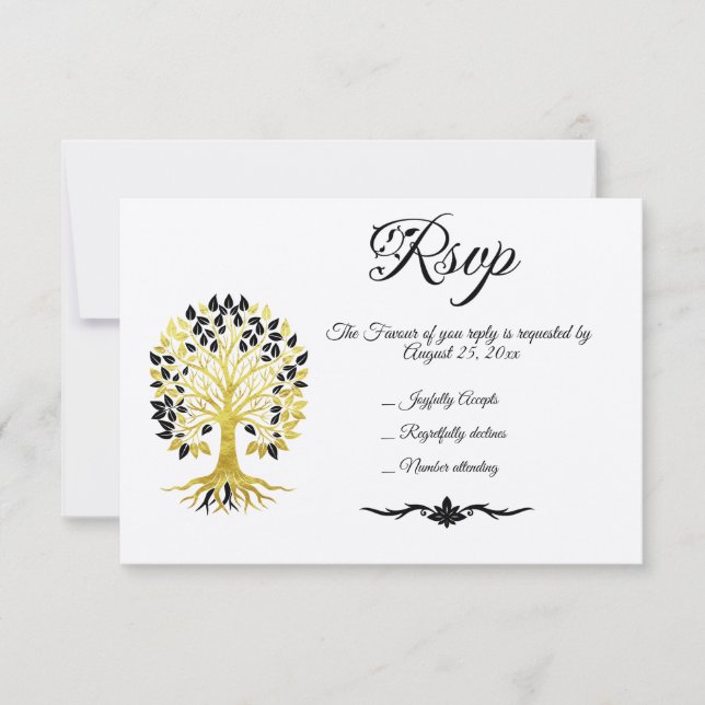 Goldener Baum des Lebens Zeitlose Hochzeit RSVP Karte (Vorderseite)