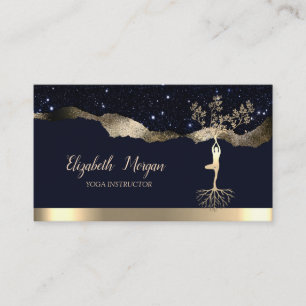 Goldener Baum Frauen Silhouette Schwarzer Glitter Visitenkarte