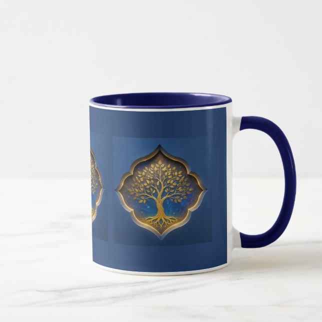 Goldener Baum im himmlischen Rahmen-Geschenk Tasse (Rechts)