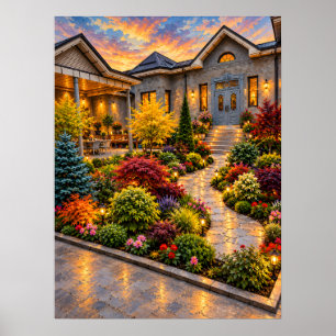 Goldener Baum und Rote Ahorn an einer Villa beim S Poster