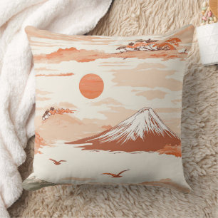 Goldener Berg Fuji Sonnenaufgang Japan Aquarellmus Kissen