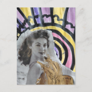 Goldener Bikini Frau in 1939 Strand Collage Kunst Postkarte