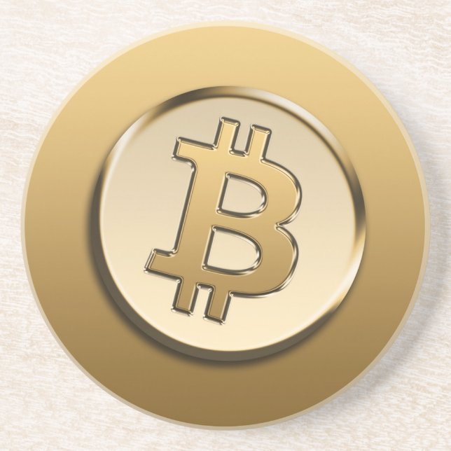 Goldener Bitcoin-Sandstein-Getränkeuntersetzer Getränkeuntersetzer (Vorne)