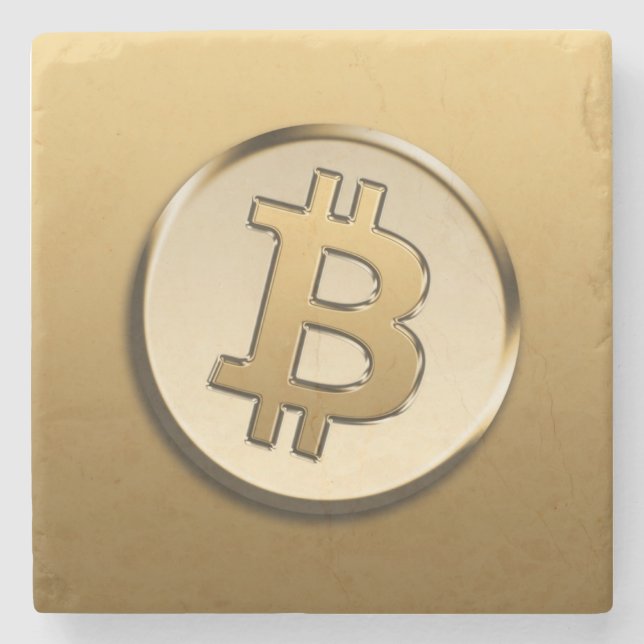 Goldener Bitcoin Stein Untersetzer (Vorderseite)