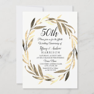 Goldener Blätterkranz 50. Hochzeitstag Einladung