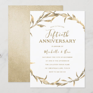 Goldener Blätterkranz 50. Hochzeitstag Einladung
