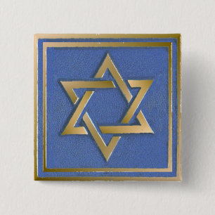 Goldener blauer Davidstern-Kunstpaneel Button