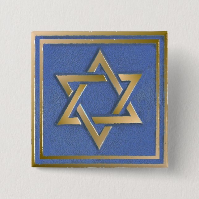 Goldener blauer Davidstern-Kunstpaneel Button (Vorderseite)