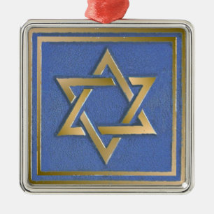 Goldener blauer Davidstern-Kunstpaneel Ornament Aus Metall