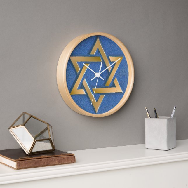 Goldener blauer Davidstern Kunstpanel-Schal oder A Uhr (Büro)