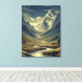 Goldener blauer mondbeschienener stilisierter Berg Leinwanddruck