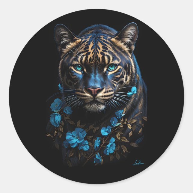 Goldener blauer Panther Runder Aufkleber (Vorderseite)