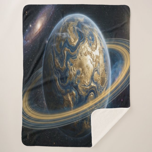 Goldener blauer Planet mit Ringen Sherpadecke (Vorderseite)