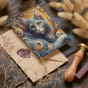 Goldener Blick: Felines Portrait in Gelben Augen Postkarte