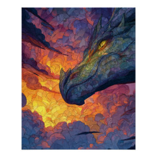 Goldener Blick Sonnenuntergangs-Drache Fantasy-Kun Poster