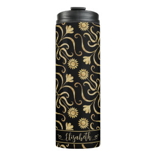 Goldener Blumen-Damaskus-Sonnenblumen-Klassiker Sc Thermosbecher