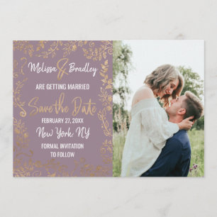Goldener Blumen Glitter Ombre Mauve Lila Save Date Einladung
