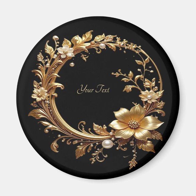 Goldener Blumen-Ornament-Rahmen-Magnet Magnet (Vorne)
