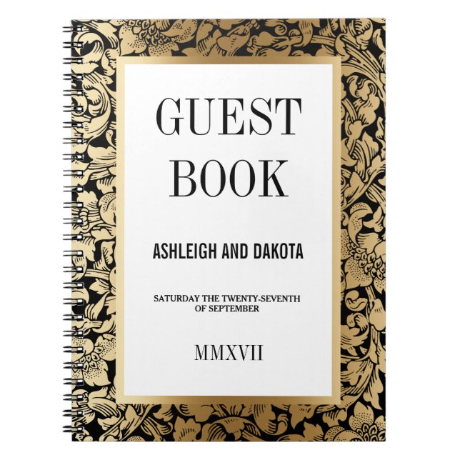 Goldener Blumendamast Hochzeitguestbook-| auf Notizblock (Vorderseite)