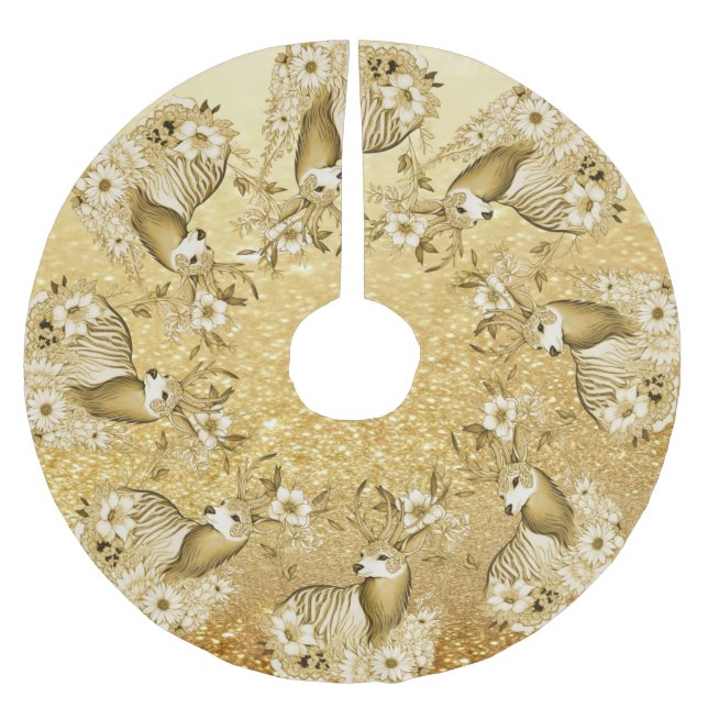 Goldener Blumengeweih-Weihnachtsbaum-Unterleger Polyester Weihnachtsbaumdecke (Vorderseite)