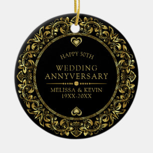 Goldener Blumenrahmen 50. Hochzeitstag Keramik Ornament