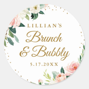 Goldener Blush-Blumen-Brunch und Bubbly Runder Aufkleber