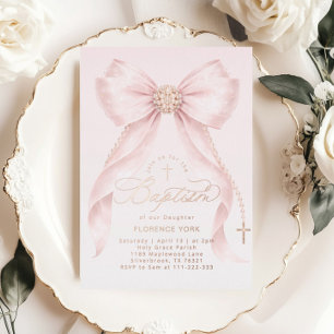 Goldener Blush Rosa Schleife Mädchen Taufe Christl Folieneinladung
