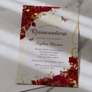 Goldener Blütenschmetterling Elegante Quinceanera Folieneinladung