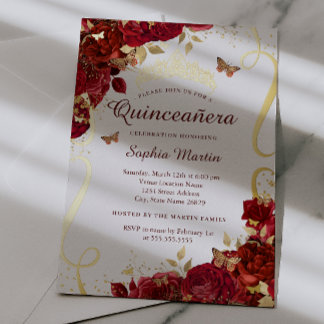 Goldener Blütenschmetterling Elegante Quinceanera Folieneinladung