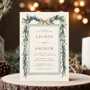 Goldener Bogen & Grünzeug-Girlande Hochzeit Elfenb Einladung