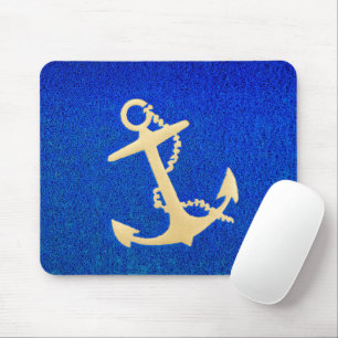 Goldener Bootsanker auf Blau Mousepad