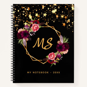 Goldener Bordeaux-Monogramm-Chic Notizbuch