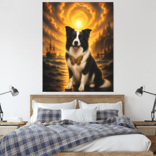 Goldener Border Collie Schmetterling Fantasy Kunst Leinwanddruck