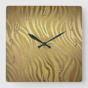 Goldener Bronze Zebradruck Dschungel Safari Glamou Quadratische Wanduhr