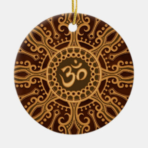 Goldener Brown-Om-Stern Keramik Ornament