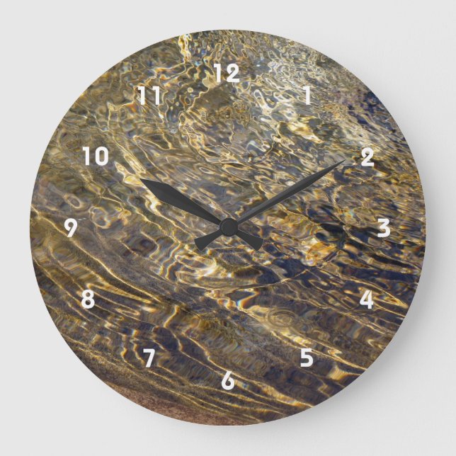 Goldener Brunnen Wasser 2 Große Wanduhr (Vorderseite)