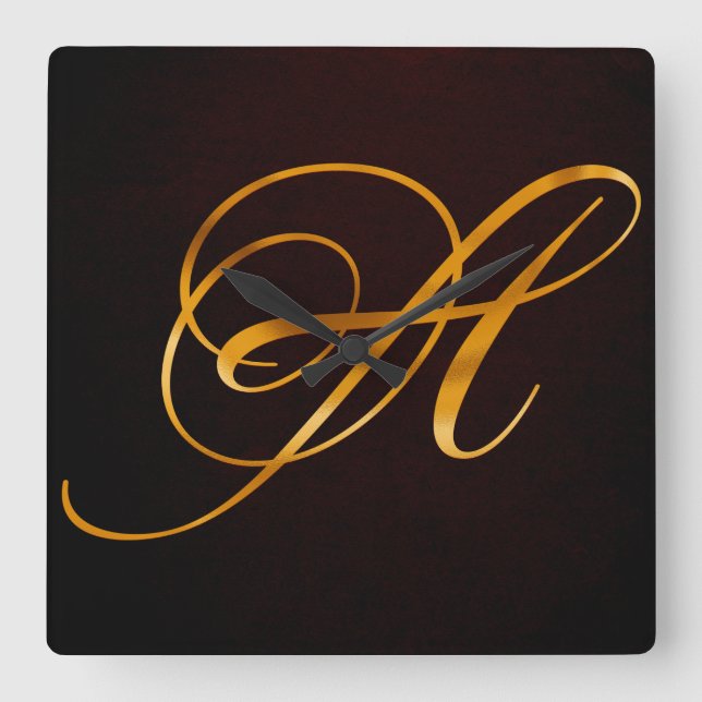 Goldener Buchstabe A im Vintagen Design Quadratische Wanduhr (Vorderseite)