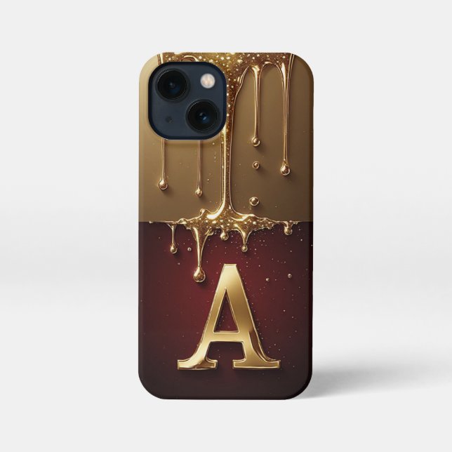 Goldener Buchstabe A Monogramm mit triefendem Meta iPhone Hülle (Rückseite)