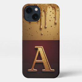 Goldener Buchstabe A Monogramm mit tropfender Meta iPhone 13 Hülle
