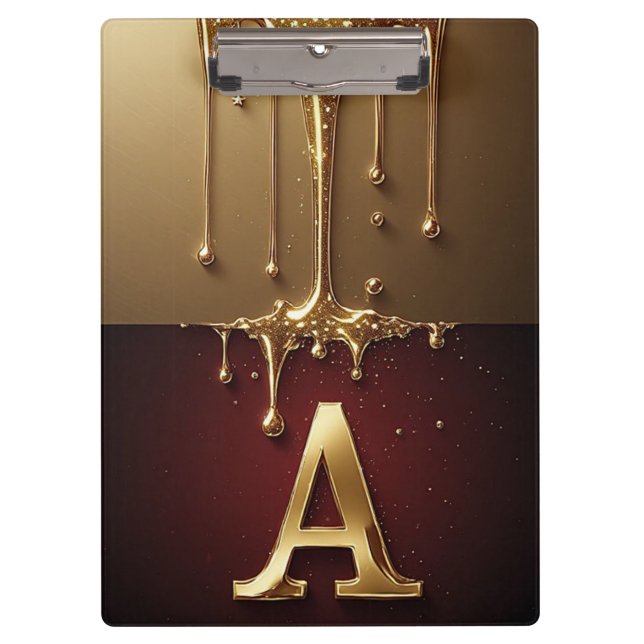 Goldener Buchstabe A Monogramm mit tropfender Meta Klemmbrett (Vorderseite)