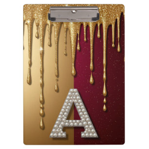Goldener Buchstabe A Monogramm mit tropfender Meta Klemmbrett