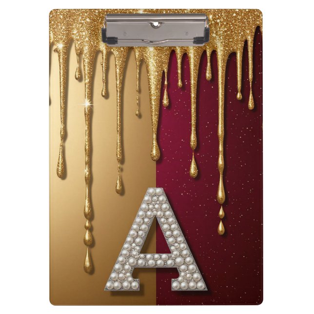Goldener Buchstabe A Monogramm mit tropfender Meta Klemmbrett (Vorderseite)