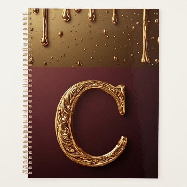 Goldener Buchstabe C Monogramm mit triefender Meta Planer (Vorderseite)